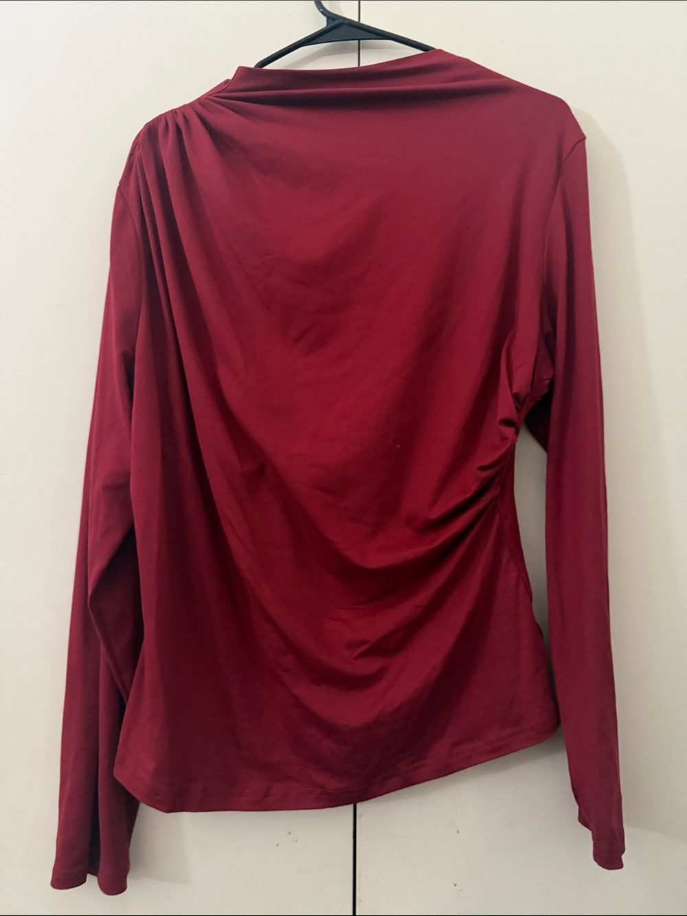 Women's Long-Sleeve Burgundy Draped Top
